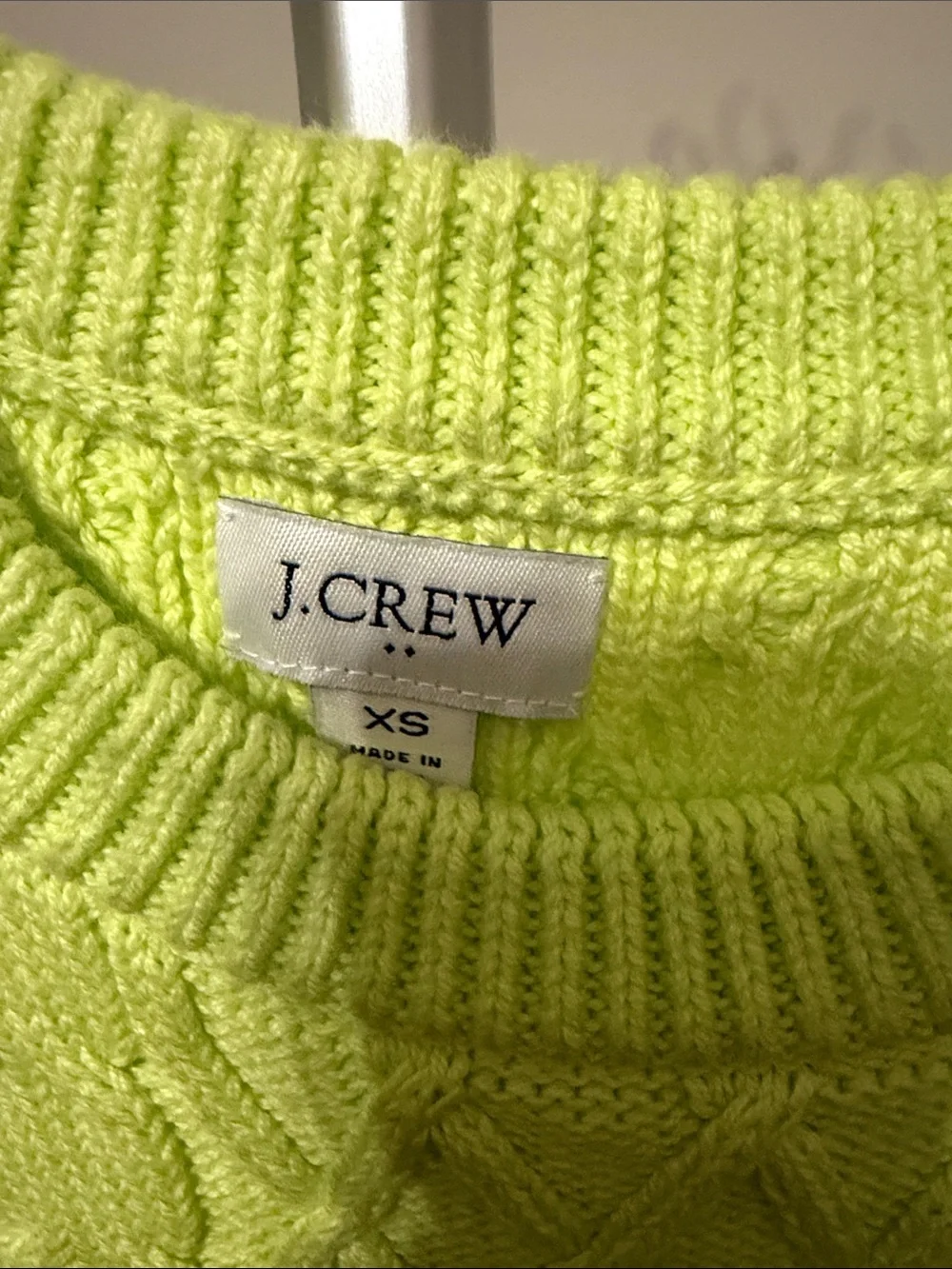 J. Crew Neon Lime Cable Crewneck Sweater